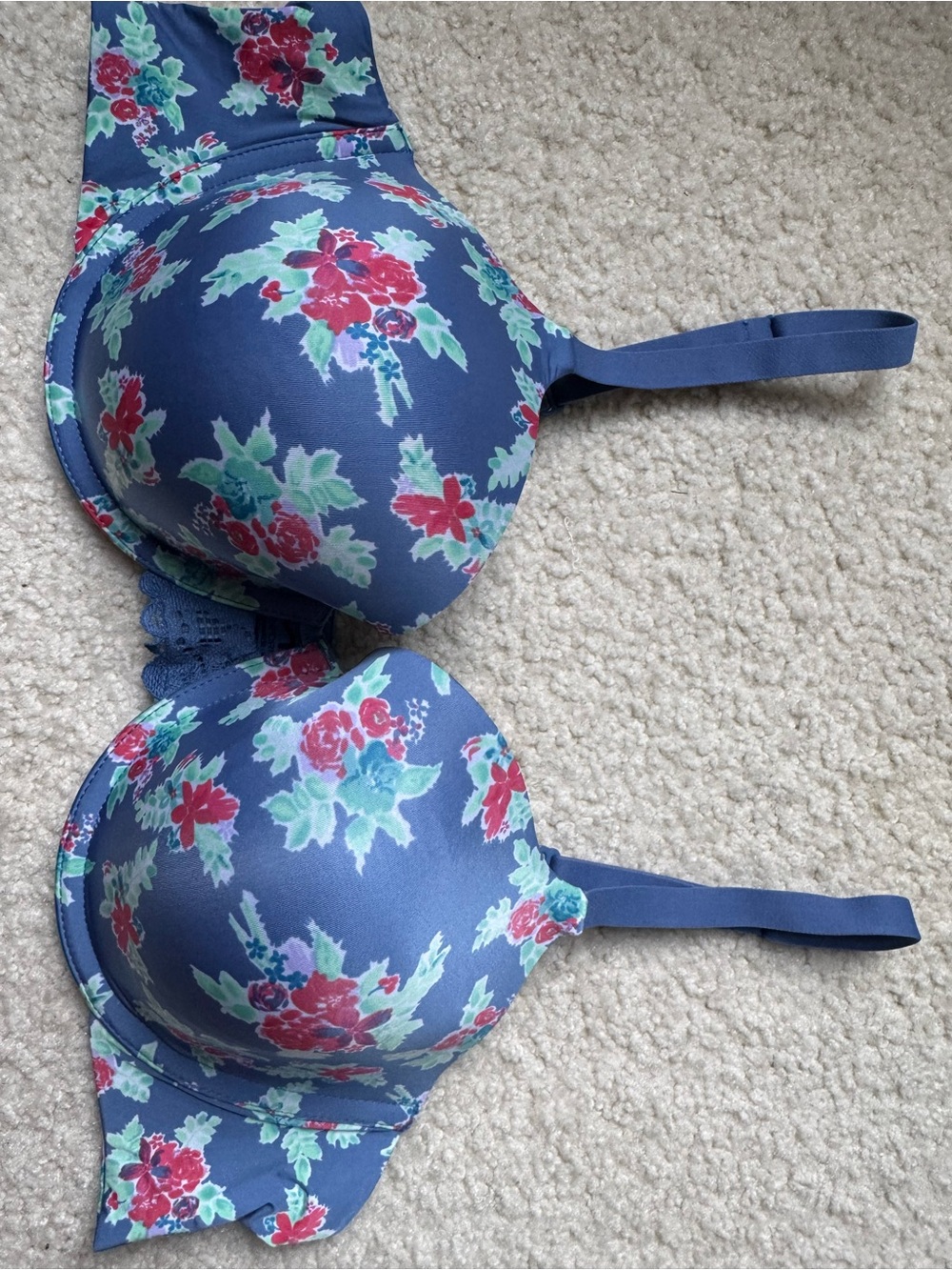 Maidenform Blue Floral Padded Bra with Red and Green Accents